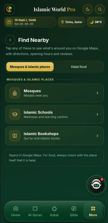 Islamic World Pro screenshot — Find Nearby mosques and Islamic places