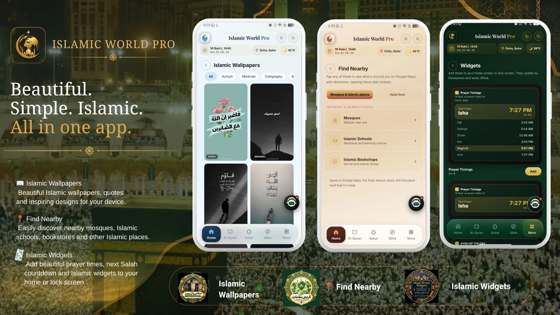 Islamic World Pro — Wallpapers, Find Nearby and Widgets