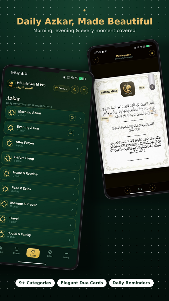 Daily Azkar with elegant dua cards